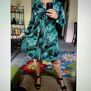 NEW Dana Buchman Green Animal Print Shirt Dress 2X